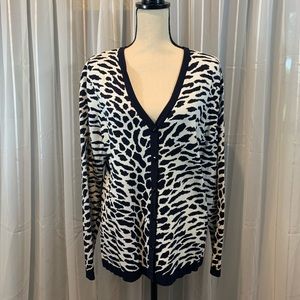 Navy Blue & white button cardigan.  Large - NWOT